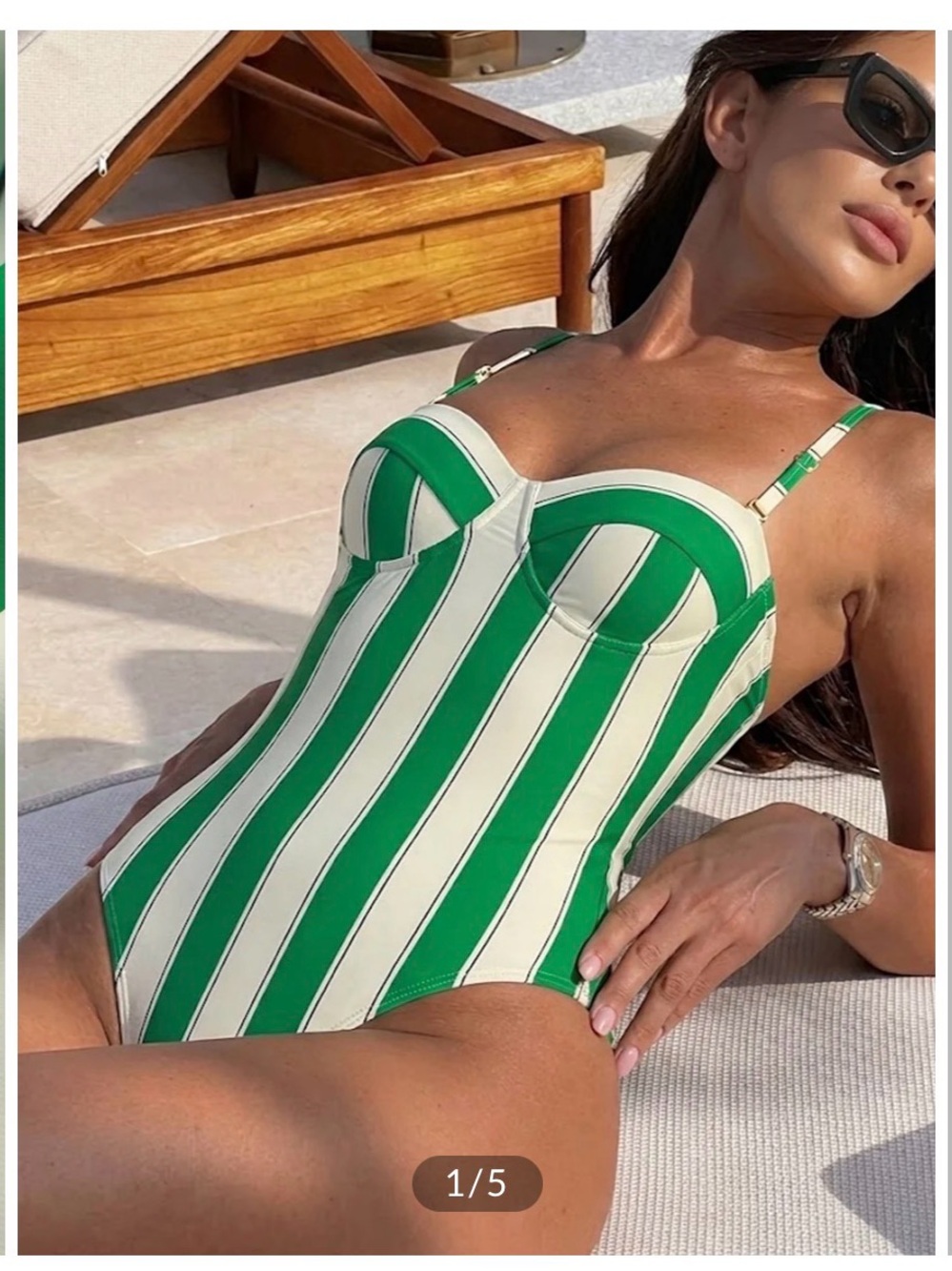 Commense Green and Cream Vertical-Stripe One-Piece Swimsuit